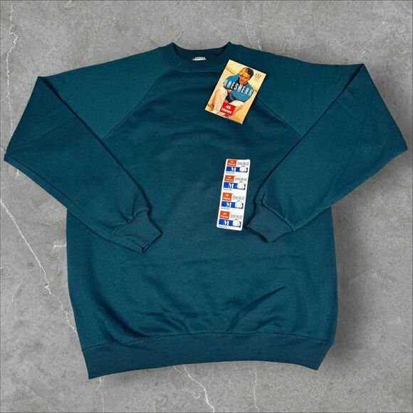 Vintage Hanes Dark Teal Crewneck Sweater Mens Deadstock HanesWear 1996 - Medium - Picture 1 of 7